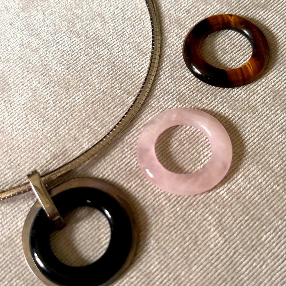 Sterling Silver 18” choker interchangeable stones Jade,Onyx,TigersEye,Amethyst - Picture 8 of 13